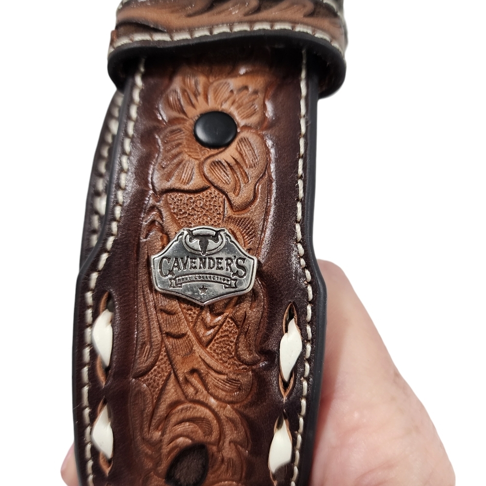 CAVENDER'S TOOLED LEATHER BELT - Picture 4 of 9